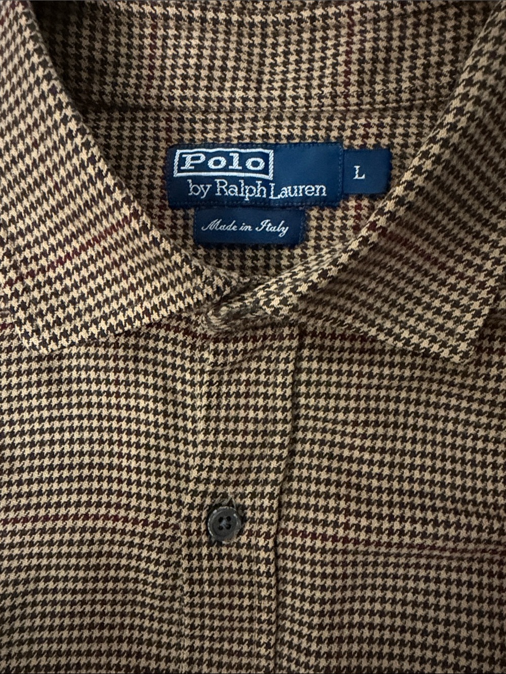 VTG Polo By Ralph Lauren Made In Italy Houndstooth Button Down Shirt - Size L